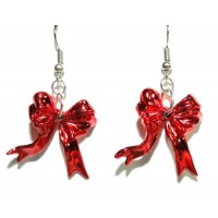 BRIGHT RED BOW CHRISTMAS DANGLE EARRINGS 