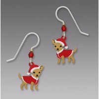 Sienna Sky CHIHUAHUA w/ Red Sweater & Santa Hat EARRINGS Sterling Christmas Dog