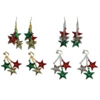CHRISTMAS HOLIDAY STAR PIERCED or CLIP ON DANGLE EARRINGS 