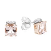 Rose & White Color Cushion Pink & Clear Crystal Post Earrings - E832