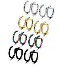 A2A 4-12 Pcs Mens Womens Stainless Steel Ear Cuff Earrings Cartilage Earrings Hoop Lip Ring Clip On Non-Pierced