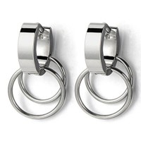 Pair Stainless Steel Huggie Hinged Hoop Earrings with Circles Men Women Boys