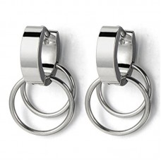 Pair Stainless Steel Huggie Hinged Hoop Earrings with Circles Men Women Boys