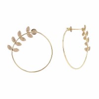 Gold color crystal leaf open circle post earrings - E791