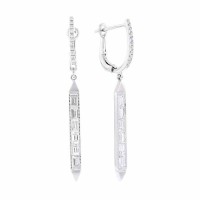 Silver color baguette crystal stainless steel drop earrings - E792