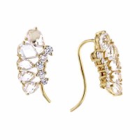 Gold pear white topaz & crystal crawler stainless steel earrings - E793