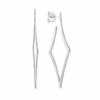 Silver color CZ open curved diamond shape drop earrings - E794