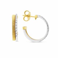 Gold color two row pave setting crystal circle hoop earrings - E796