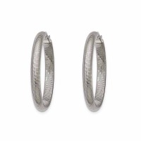 Stainless Steel Polished Textured Oval Hoop Earrings - E797