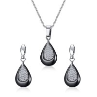 Stainless Steel Strip Necklace & Earrings Water Drop Jewelry Sets for Women - JS036