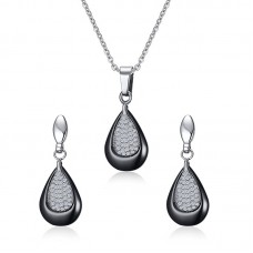 Stainless Steel Strip Necklace & Earrings Water Drop Jewelry Sets for Women - JS036