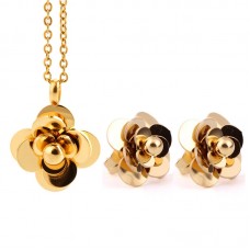 Stainless steel Charm Rose Flower Jewelry Sets For Women Necklace Earrings Jewelry Sets - JS043