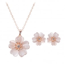 Flowers Opal Dress Fashion Wedding Banquet Jewelry Sets Stainless Steel Jewelry Necklace & Earrings - JS044