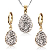  Stainless Steel Water Drop Shape Rhinestone Crystal Drop Earring necklace Jewelry Sets - JS010
