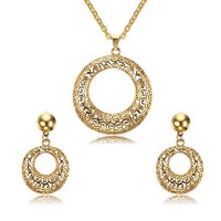 Filigree Earrings and Necklace Gold Plated Stainless Steel Jewelry Set - JS023