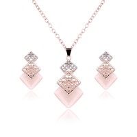 Womens Stainless Steel Jewelry Sets Fashion Cute Crystal Pendant Necklaces Stud Earrings - JS027