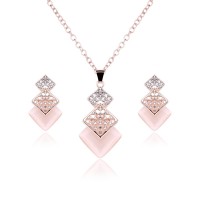 Womens Stainless Steel Jewelry Sets Fashion Cute Crystal Pendant Necklaces Stud Earrings - JS027