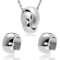 Womens Stainless Steel Jewelry Set Halo Necklace Earrings Set  - JS032-S