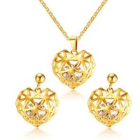 Stainless Steel Zircon Hollow Jewelry Set Gold-color Pendant Earrings for Women - JS051