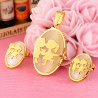 Fashion Boy And Girl Cute Gold Costume Stainless Steel Pendant And Stud Earrings Jewelry Sets Best Friend Gift Wholesale - JS056
