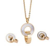 Fashion Jewelry Sets Gold Color Stainless Steel Shell Pendant Necklace Earrings Accessory For Women Wedding Party - JS061