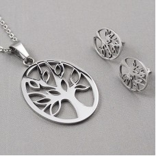 Cute Women Jewelry Set Stainless Steel Party Christmas Gift Oval Life Tree Earrings Pendant Necklace Set - JS068