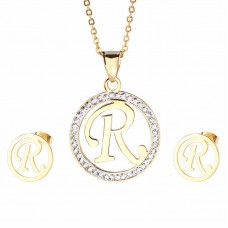  New Cheap Sets Stainless Steel Dubai Gold Color Capital Letter Pendant Necklace & Earrings Jewelry Sets for Women Gifts - JS077