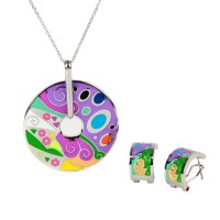 Stainless Steel Woman Necklace Set Vintage Elegant Colorful Flower - JS078