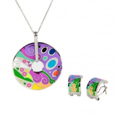 Stainless Steel Woman Necklace Set Vintage Elegant Colorful Flower - JS078