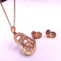 Rose-Gold Crystals Stainless steel Lovely Heart Necklace Pendant Earring Set Fashion - JS087