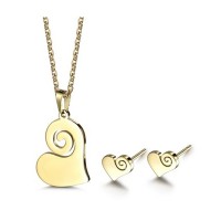 Stainless Steel Heart Pendant & Earrings Jewelry Set For Girls - JS097