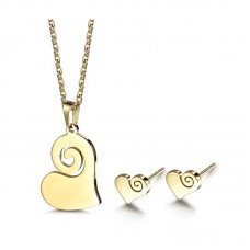 Stainless Steel Heart Pendant & Earrings Jewelry Set For Girls - JS097
