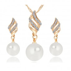 Pearl Jewelry Silver Gold Plated Crystal Necklace Earrings Elegant Wedding Jewelry Set for Women - JS102
