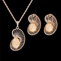 Fashion Elegant Jewelry Sets Stainless Steel Beads Pendant Necklace Earrings for Women - JS105