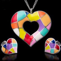 Fashion Heart Shape Multicolor Stainless Steel Women's Jewelry Set - JS111