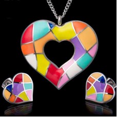 Fashion Heart Shape Multicolor Stainless Steel Women's Jewelry Set - JS111