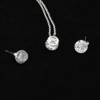 Top quality white stone crystal round style stainless steel necklace and stud earrings - JS112