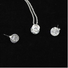 Top quality white stone crystal round style stainless steel necklace and stud earrings - JS112