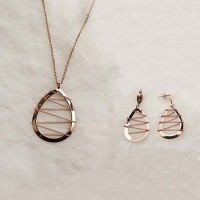 New Fashion stainless steel rose gold plated water drop necklace earring jewelry sets with chain - JS113