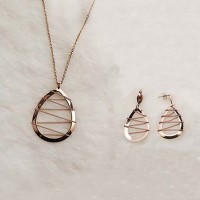 New Fashion stainless steel rose gold plated water drop necklace earring jewelry sets with chain - JS113