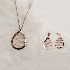 New Fashion stainless steel rose gold plated water drop necklace earring jewelry sets with chain - JS113
