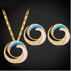 Rhinestone Necklace Set 18K Real Gold Plated Round Earrings Necklace Party Jewelry Sets For Women - JS116