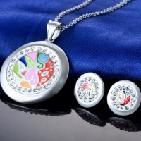 Fashion Round Stainless Steel Jewelry Set with Stud Earrings and Necklace For Party Gift - JS117