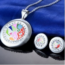 Fashion Round Stainless Steel Jewelry Set with Stud Earrings and Necklace For Party Gift - JS117