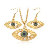 Fashion Evil Eye Necklace Earrings Set High Quality 18K Real Gold Plated Rhinestone Jewelry Sets For Women - JS119