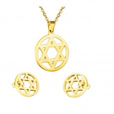 Gold Plated 316L Stainless Steel Hollow Out Star Pendant Stud Earrings and Pendant Necklace Set - JS123