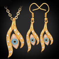 Evil Eye Jewelry Set Luck Gift For Women Gold Plated Rhinestone Earrings Necklace Set - JS125