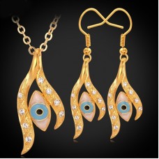 Evil Eye Jewelry Set Luck Gift For Women Gold Plated Rhinestone Earrings Necklace Set - JS125