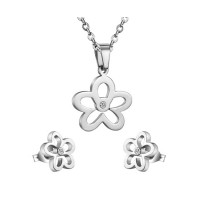 Beautiful Flowers Pendant Necklace and Earring Gold or Silver Plated Stainless Steel Jewelry Sets - JS136