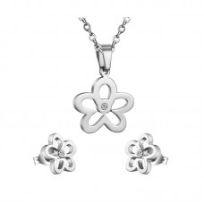 Beautiful Flowers Pendant Necklace and Earring Gold or Silver Plated Stainless Steel Jewelry Sets - JS136